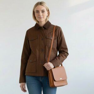 Talbots Petites Military Riding Waxed Cotton Lightweight Coat Jacket Women's 8P